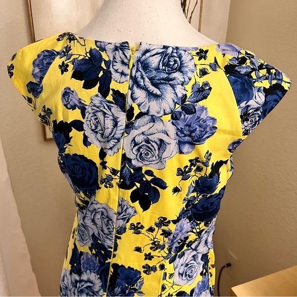 ADRIANNA PAPPEL Yellow Blue Floral Midi Cocktail Dress Size 8‎ - Picture 5 of 9